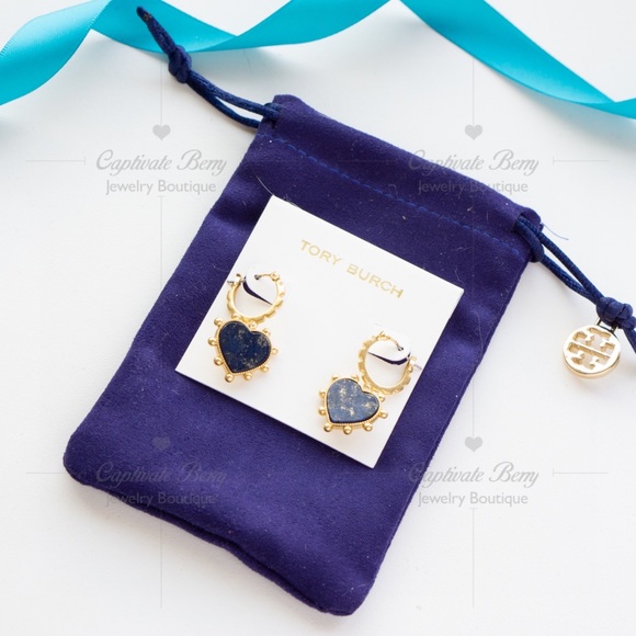 Tory Burch Semi-Precious Heart Charm Earrings - Picture 3 of 4